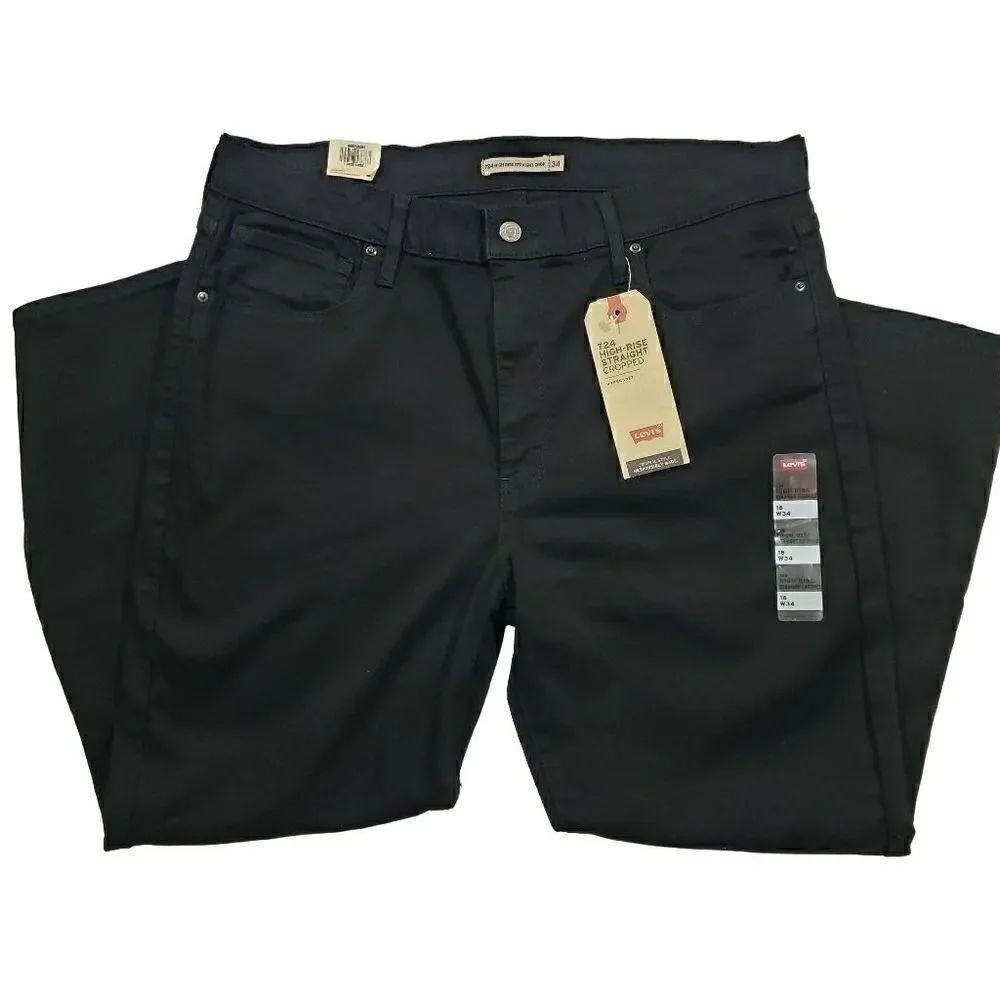 Levis 724 High Rise Straight Cropped Black Jeans